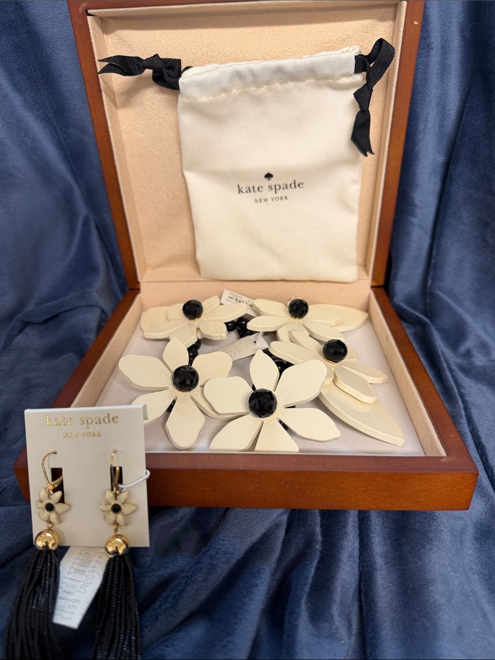 kate spade Cream and Black Floral Drop Earrings